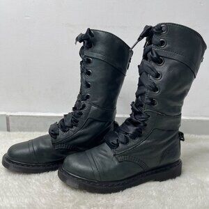 Dr. Martens Women's Grey Black Triumph Tall Combat Boot Lace Up Shoes Size 9